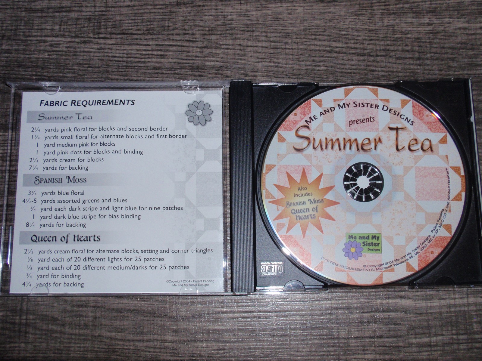 Me And My Sister Quilt Designs Summer Tea PC/Mac CD-ROM 2004 for Windows 98/XP