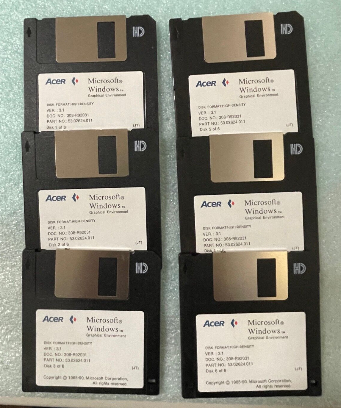 RARE VINTAGE NEW ACER OEM MICROSOFT WINDOWS 3.1 – SIX 1.44MB DISC SET RM4-SW2