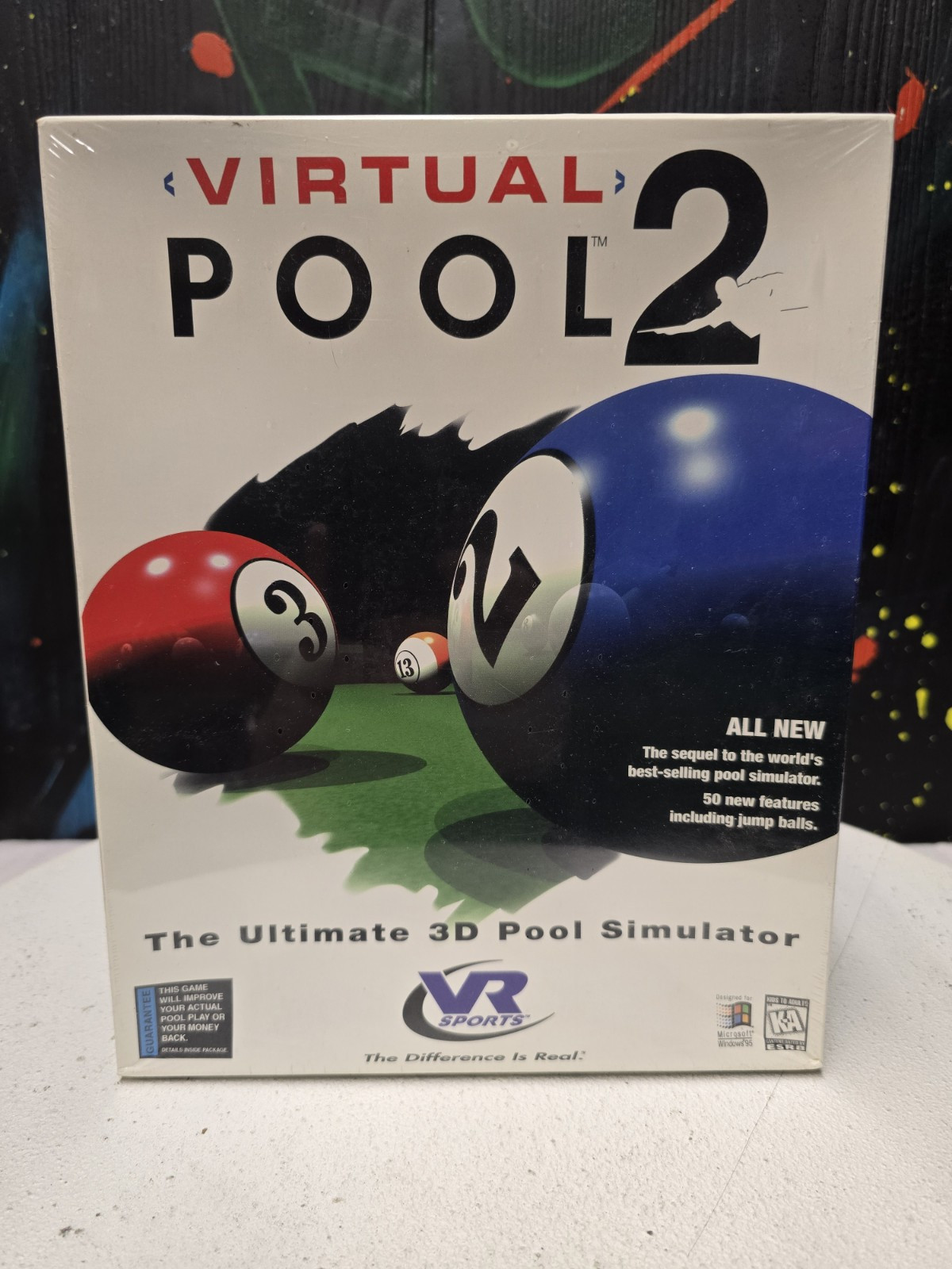 NEW SEALED 1997 Virtual Pool 2 PC – VR Sports – BIG BOX – Windows 95 CD-ROM