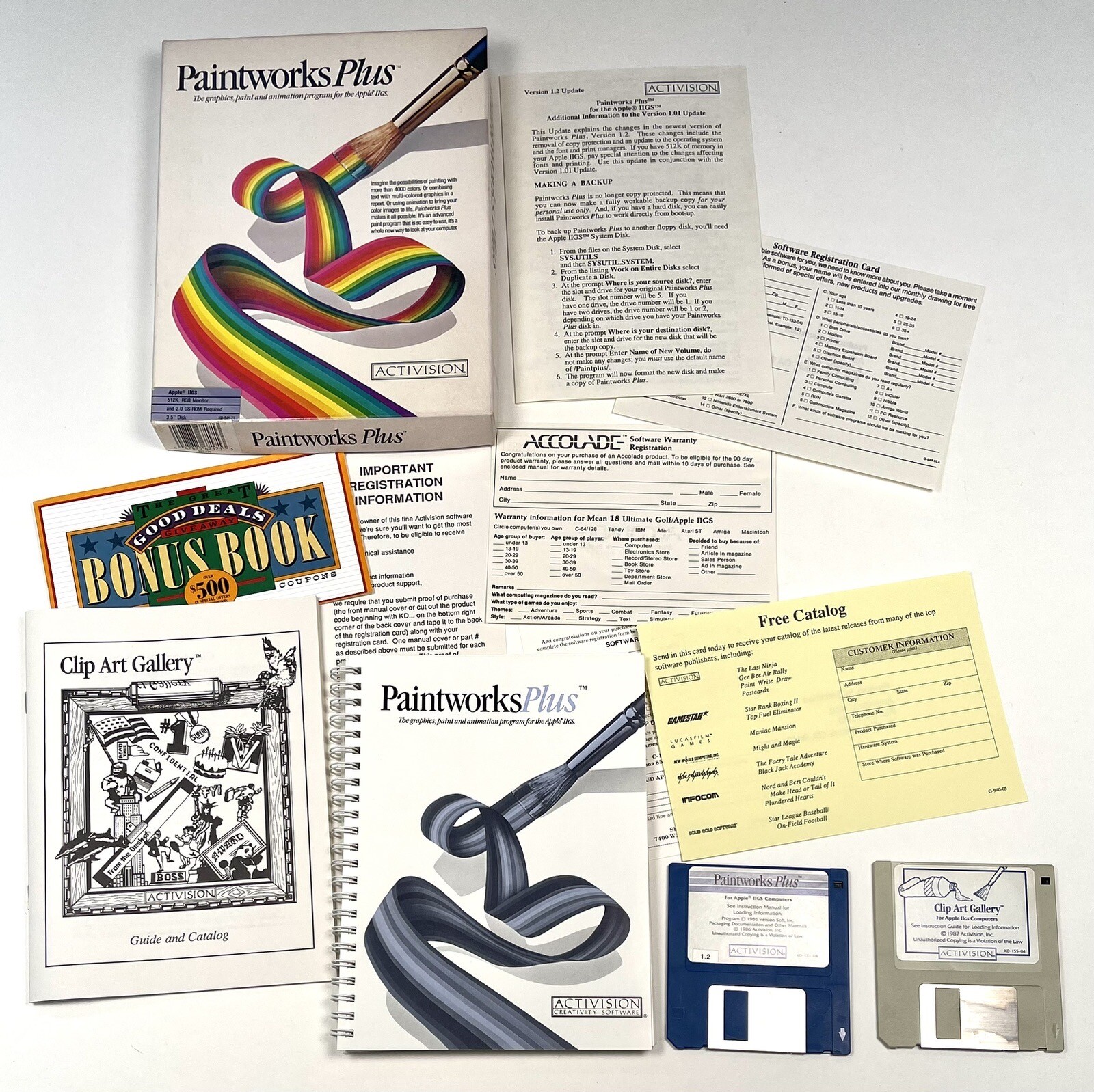VTG 1986 ActiVision Apple II GS PAINTWORKS PLUS Software w/ Book COMPLETE EUC