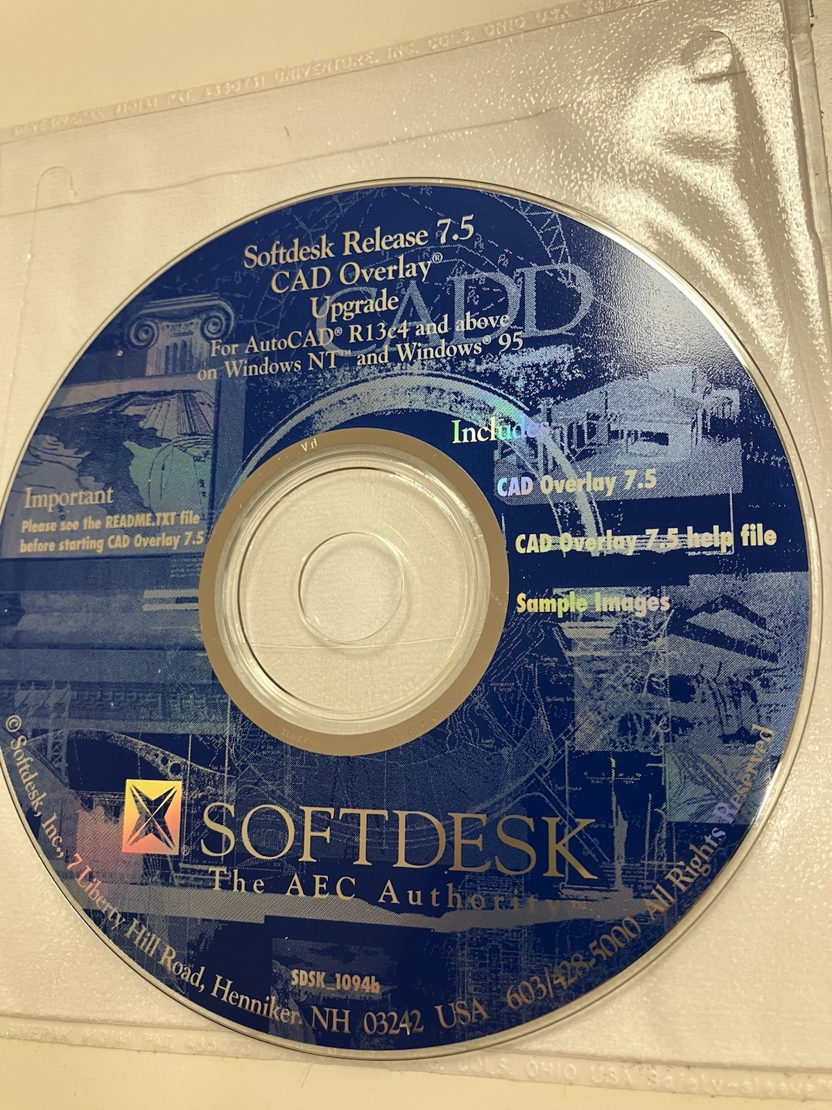 AUTODESK SOFTDESK R 7.5 CAD OVERLAY FOR AUTOCAD R13 C4 AND UP / DISK + GUIDE
