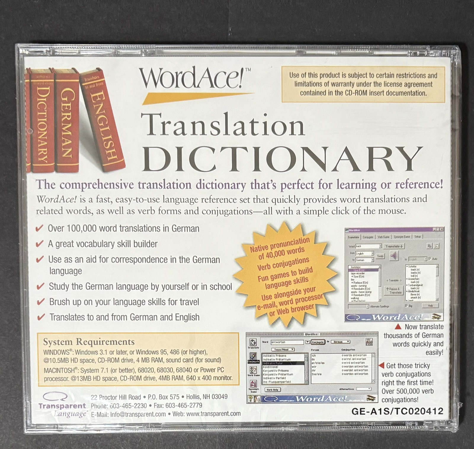 WordAce! Talking Translation Dictionary English to/from German CD-ROM