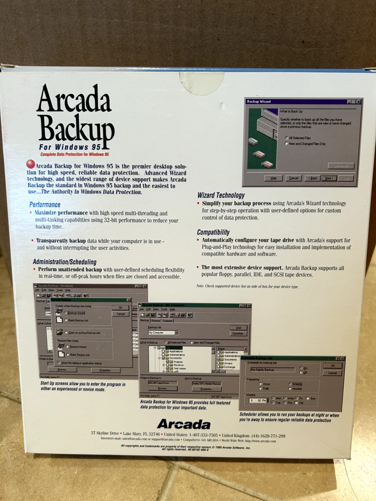 VINTAGE – ARCADA BACKUP Complete Data Protection for Windows 95 Version 1.0
