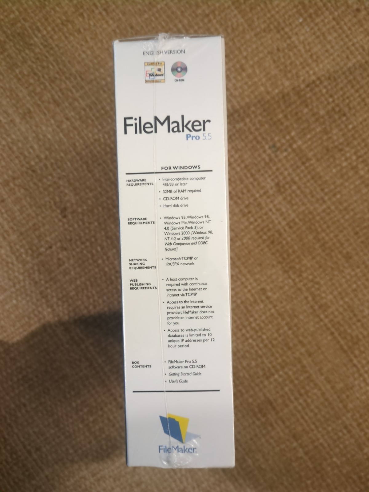 FileMaker Pro 5.5 for Windows95+ (Factory Sealed Retail Box) OEM vintage SW