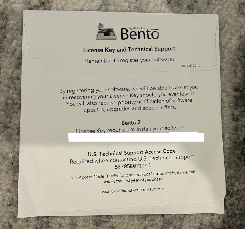 Bento 2 Database Software by FileMaker for OS X (no longer supported) With Key