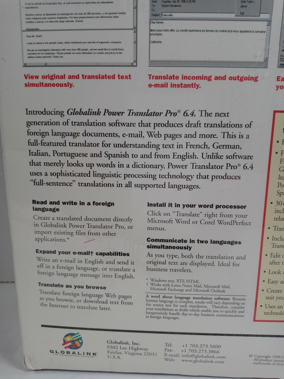 Vint Globalink Power Translator Pro French German,Italian, Spanish and Portugues