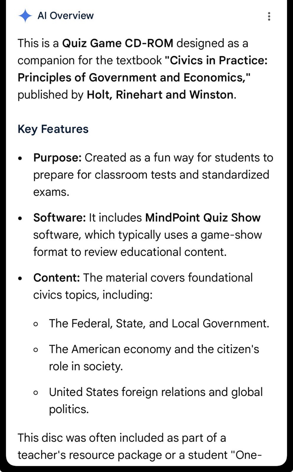 Civics In Practice: Principles Of Government And Economics Quiz Game Cd-Rom