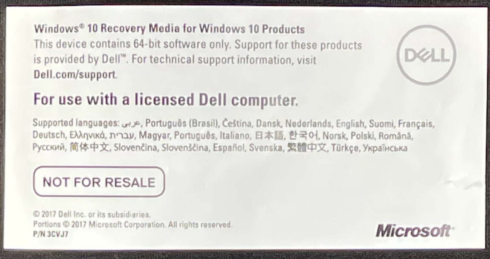 Dell / Microsoft Windows 10 – 64 Bit Recovery Thumb Drive Media / 8GB / 0G8DV