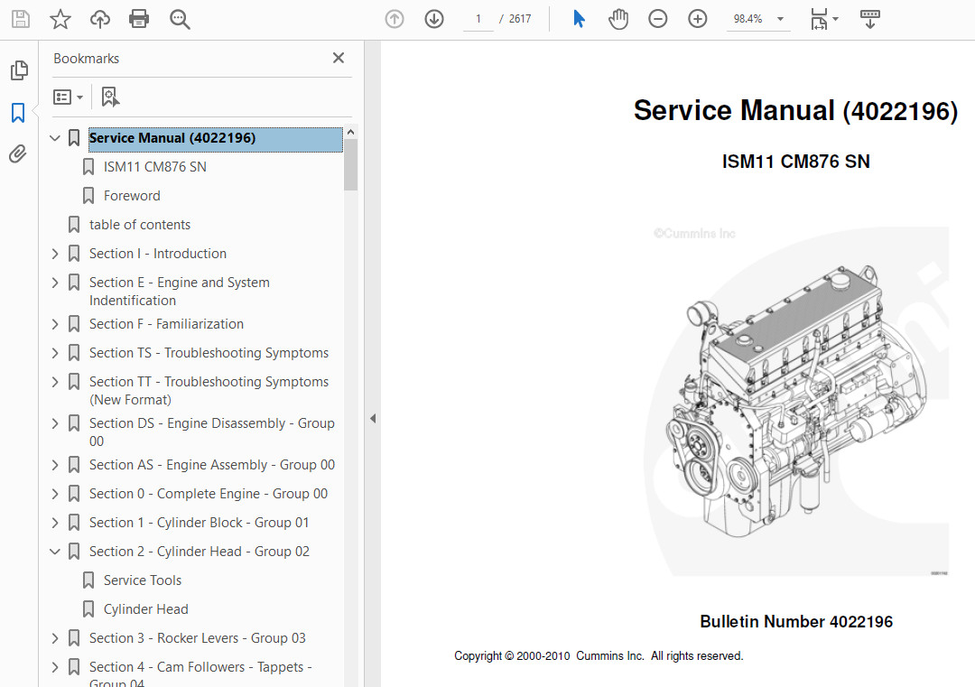 Cummins ISM11 CM876 Volume 1-2 Service Manual 4022196 PDF ON CD