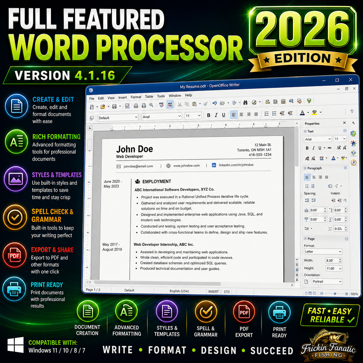 OpenOffice 4.1.16 Software Suite Windows Word Process Home Student Business DVD