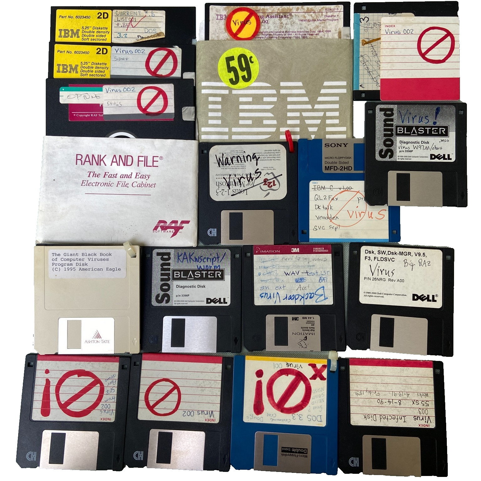 Software Lot 3.5” Virus History Lot Bug QAZ W97M Backdoor Worm Black Book DOS W