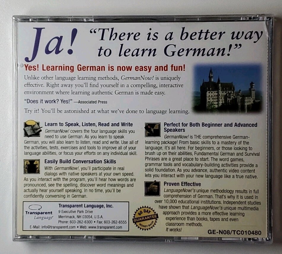 New – Learn German Now! Transparent Language Version 8 Master Program Win/Mac CD