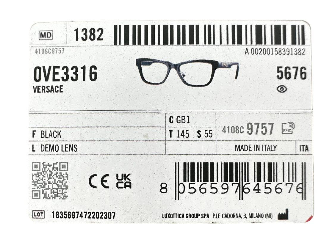 Versace NEW Black Pillow Womens Fashion Frames 55-18-145 Eyeglasses VE3316