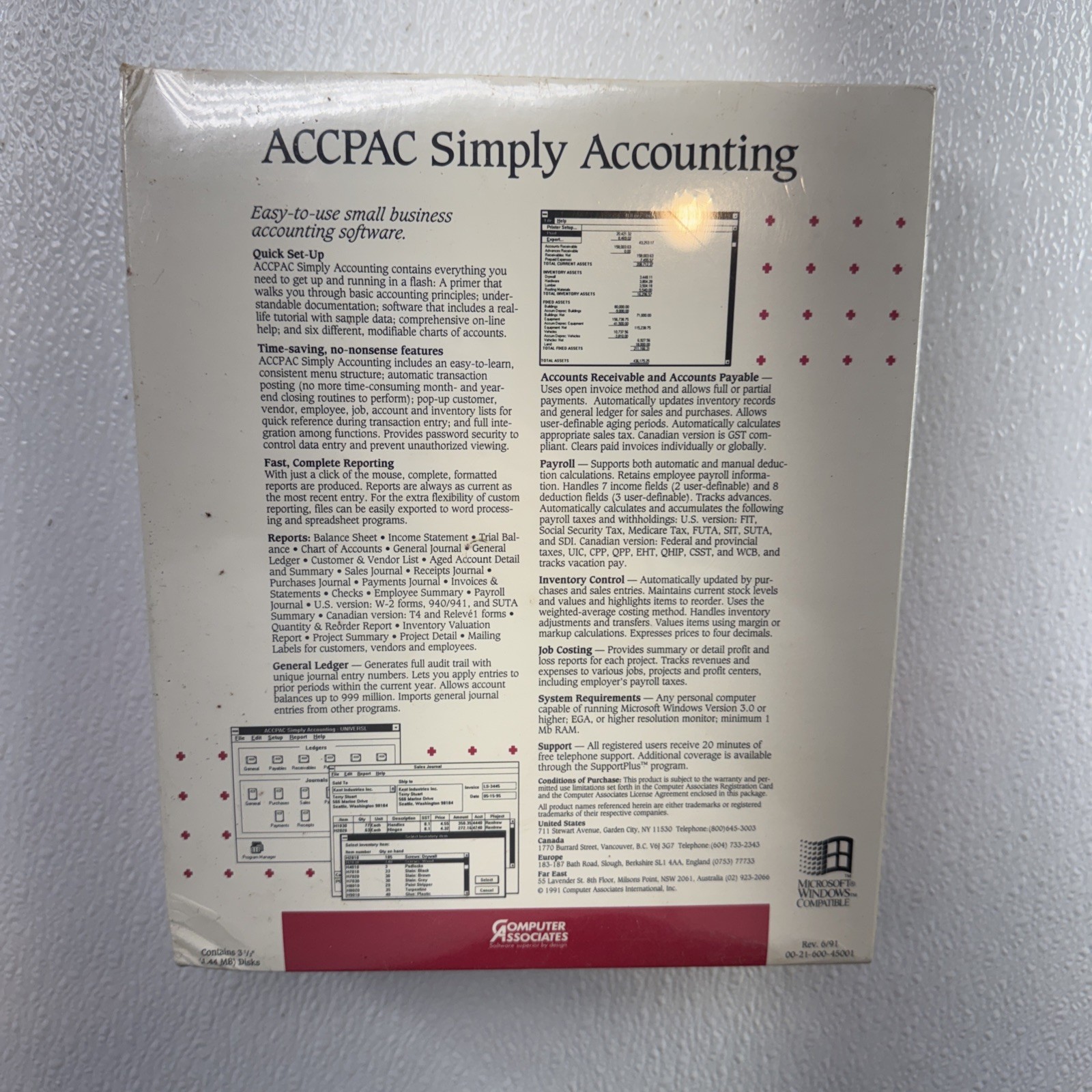 ACCPAC Simply Accounting for Windows Computer Associates 1991 Demo Copy SEALED