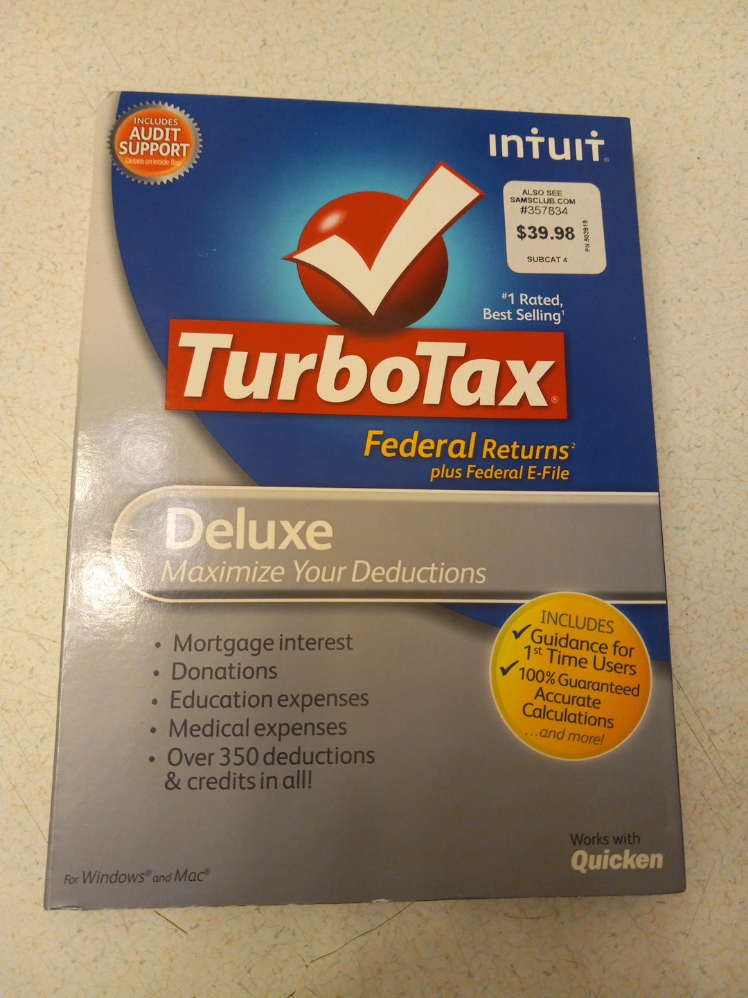 Intuit Turbotax Deluxe Software for Federal Returns/E-File for Year 2012