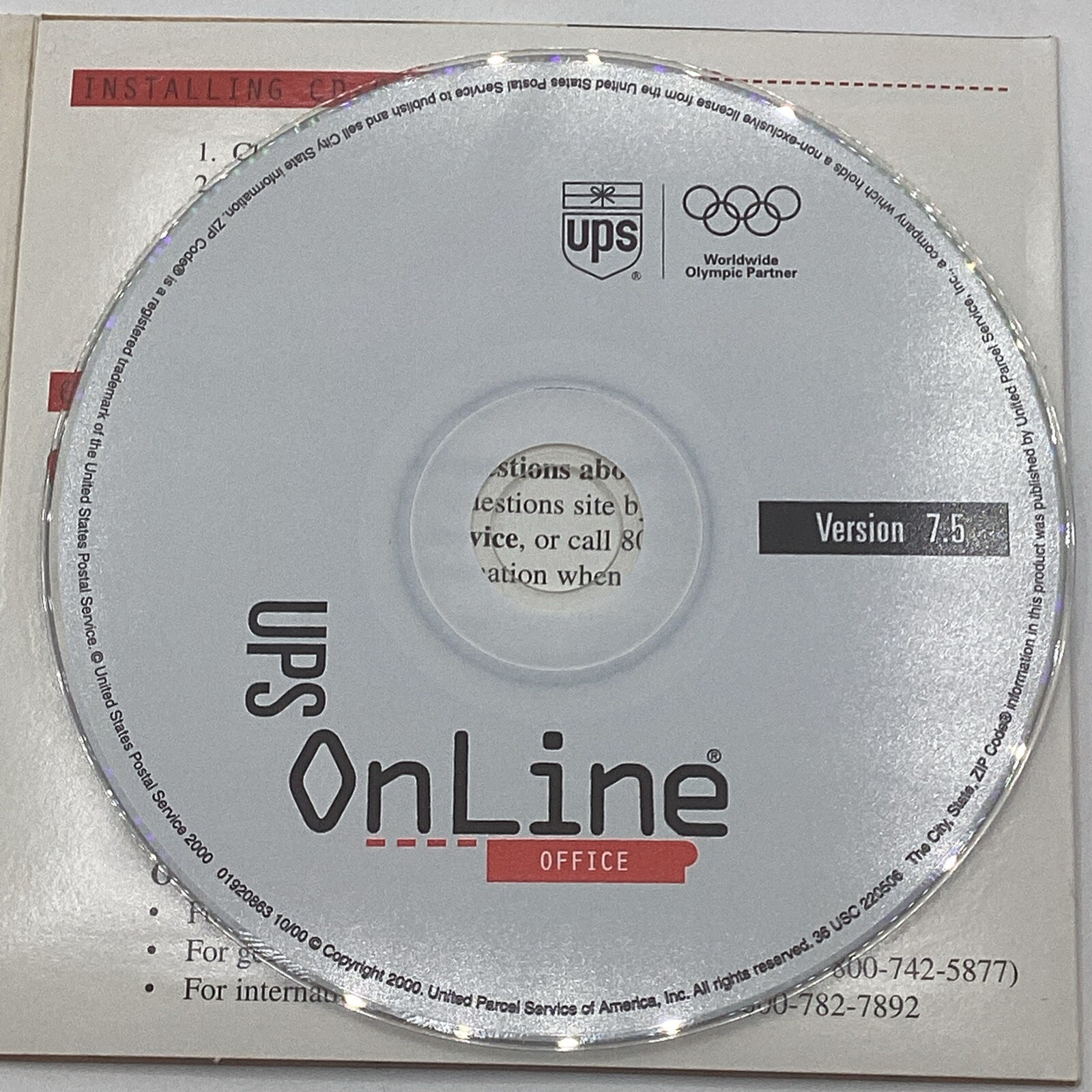 2000 USPS Online Office Version 7.5 Windows Software W/ CD-ROM Disk IBM