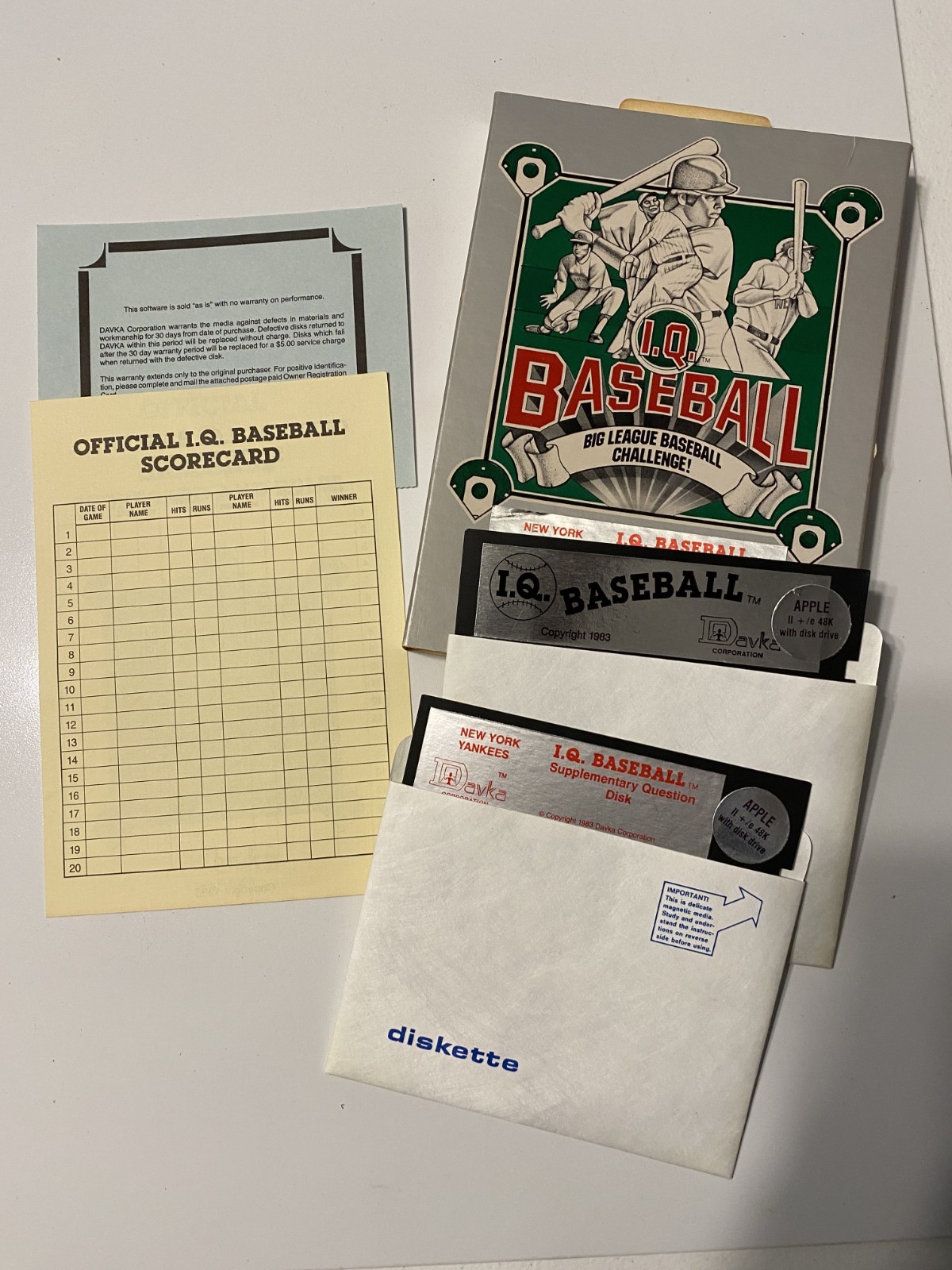 I.Q. Baseball 1983 by Davka Corp. for Apple Computers w/ Special Yankees Disk