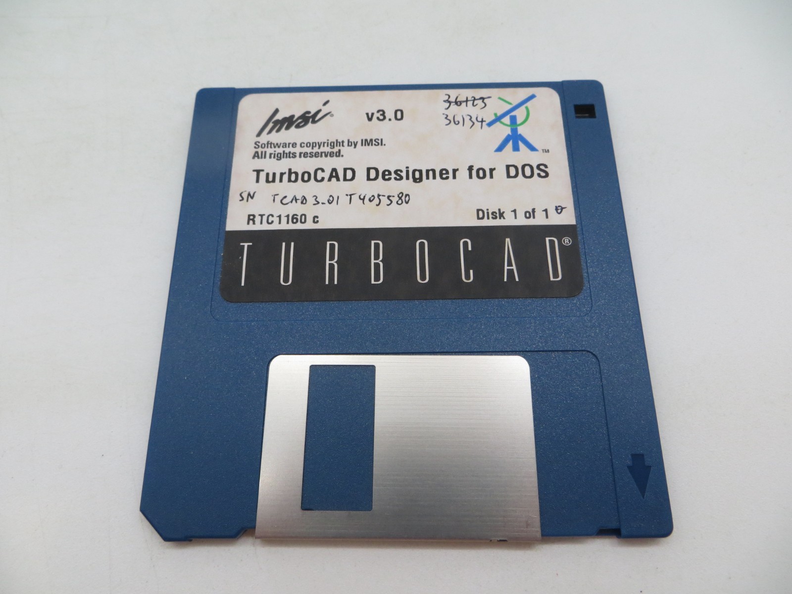 v3.0 TurboCAD Designer for DOS 3.5″ Floppy Disk IMSI Computer Program Disc