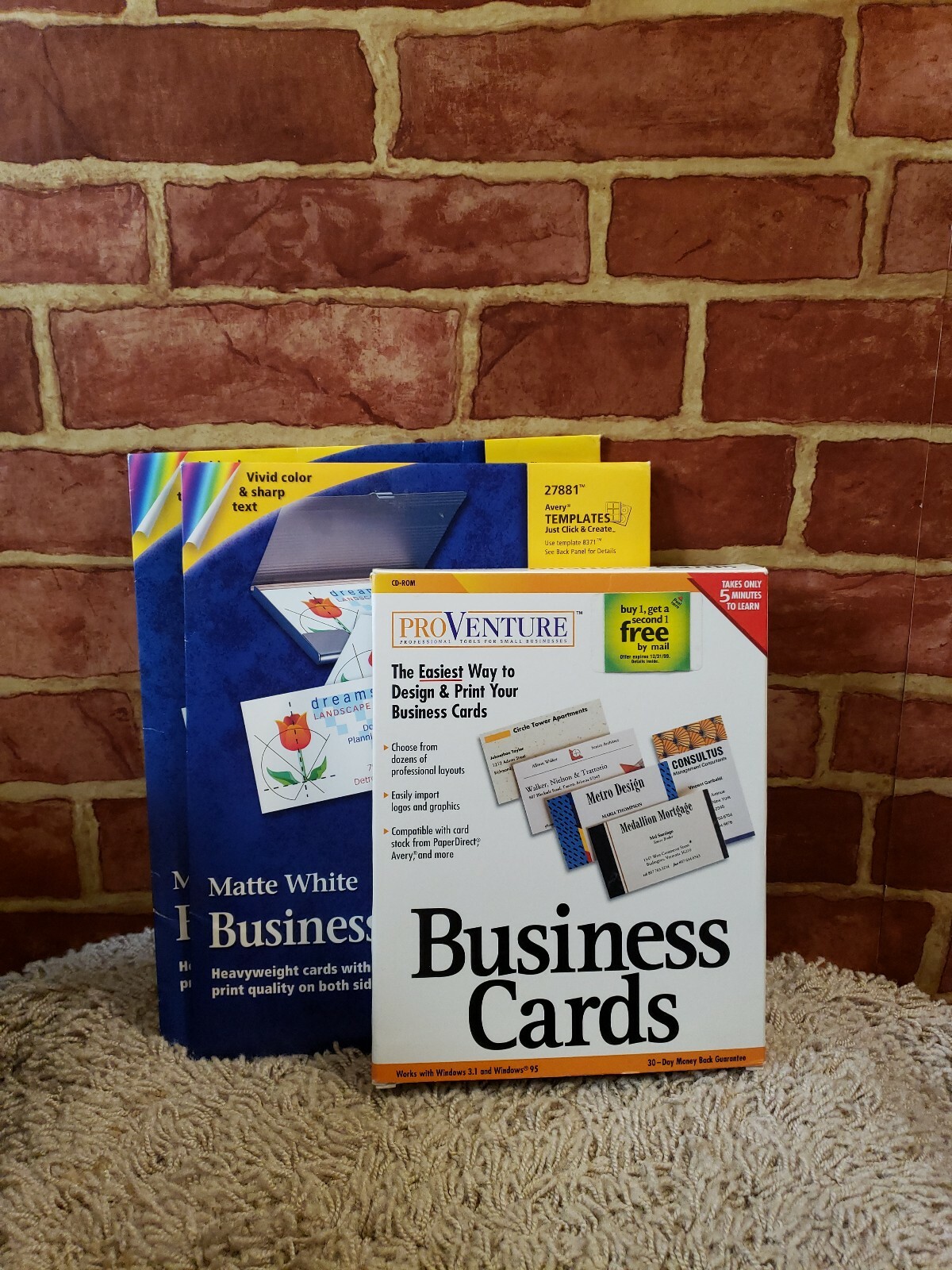 Pro Venture Business Cards Software (Platform: Windows 95) PLUS CARD STOCK 2903