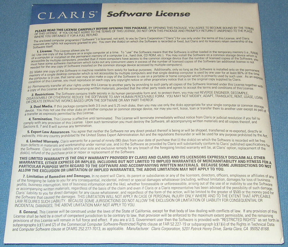 1993 Claris FileMaker Pro 2.0 Apple Macintosh OS System 7 on 3.5″ & 5.25″ Floppy