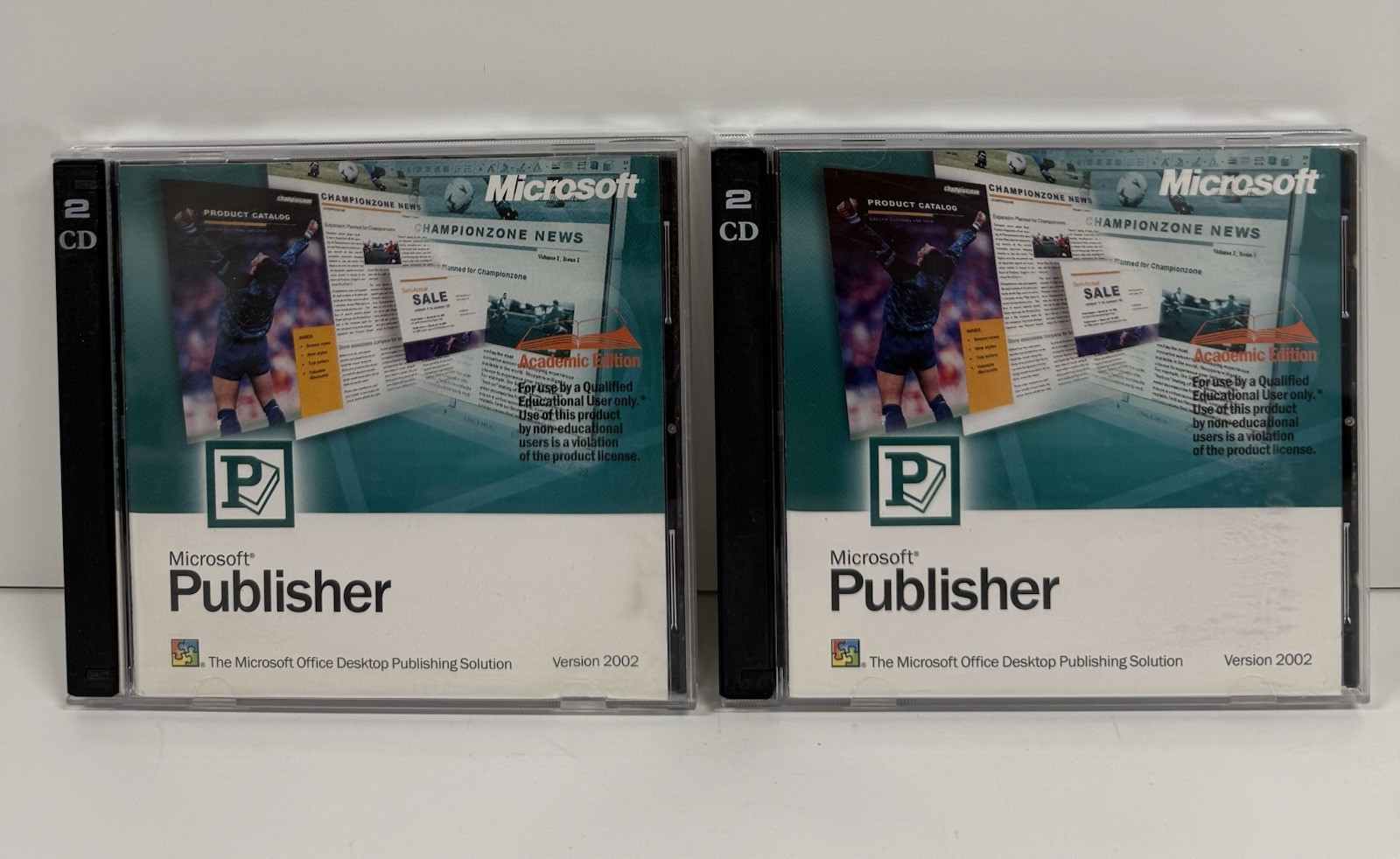 QTY 2 Microsoft Publisher 2002 2 CD Set With Product Key Academic Edition