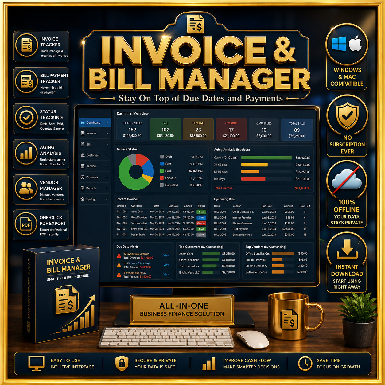 Cash Flow Management Software on USB Small Business Accounting App for Win &Mac