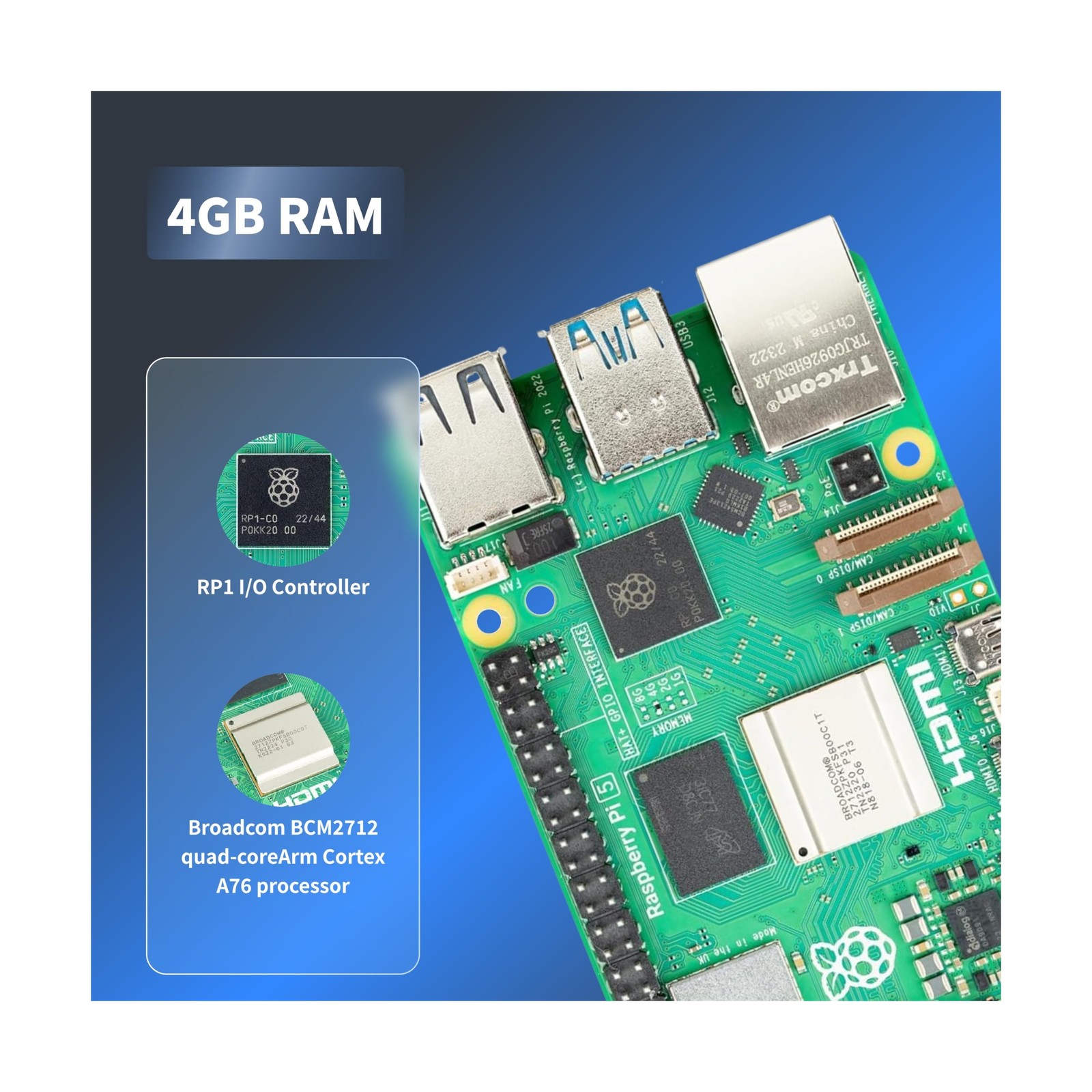 Basic kit for Raspberry Pi 5 4GB RAM,27W PD Power Supply,PI5 Case, Active Coo…