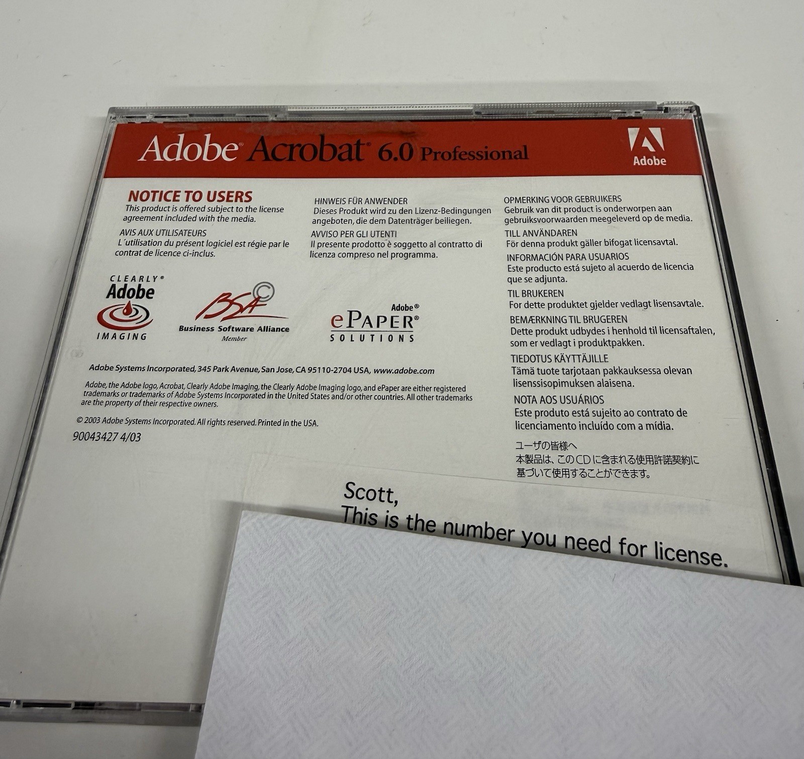Adobe Acrobat 6.0 Professional for Windows W/ Serial Number Education Version