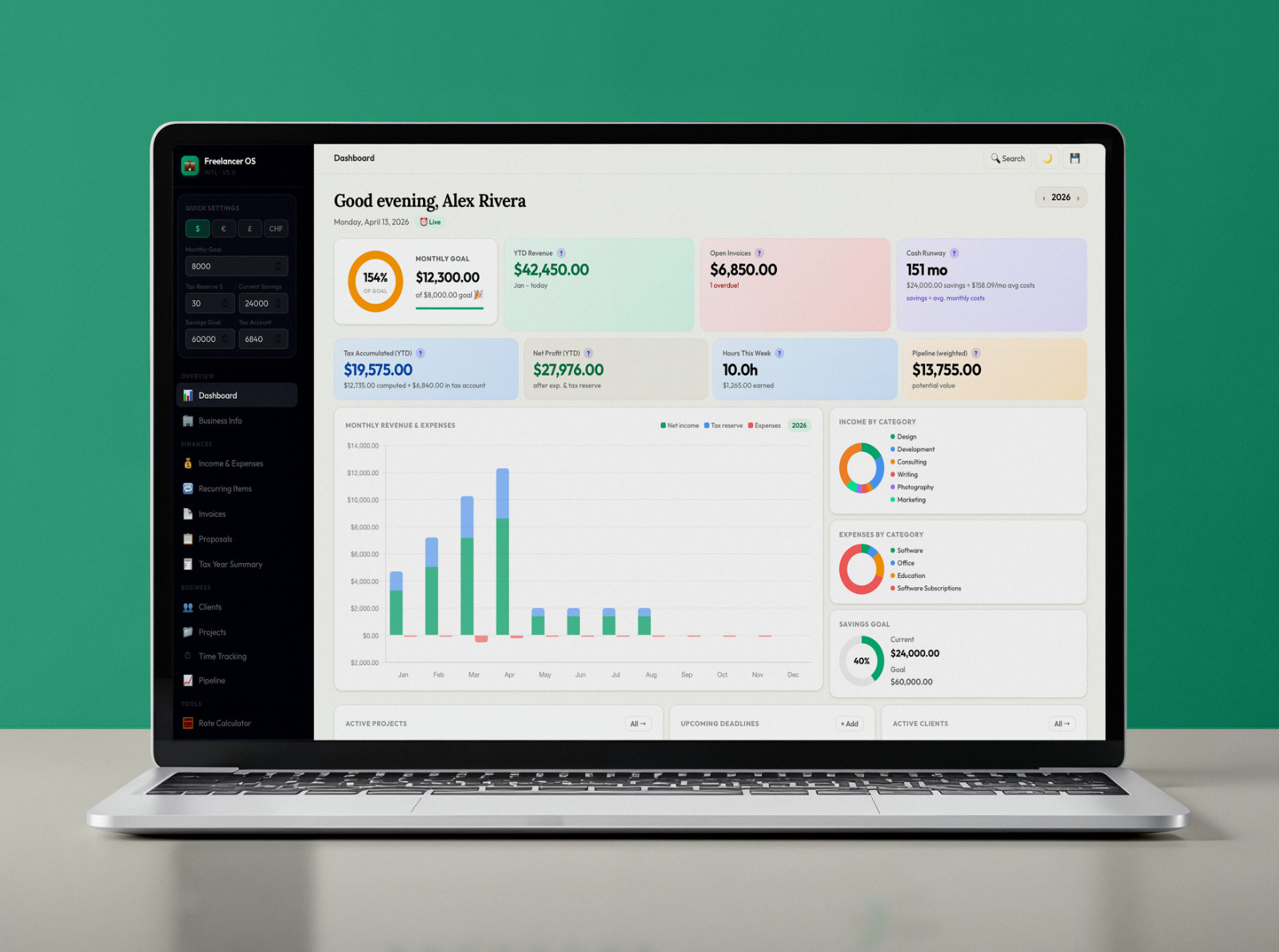 Freelancer OS (International) | All-in-One Business Planner, Invoices, Taxes, CRM