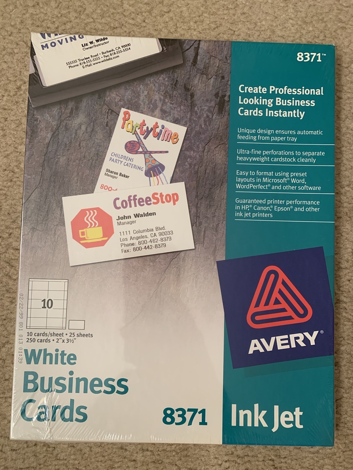 New Sealed Avery 8371 – 250 Cards – 2 x 3.5 White Inkjet Business Cards