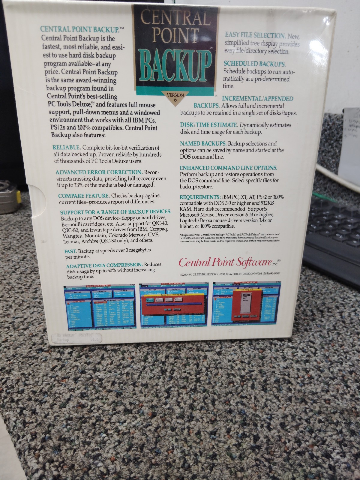 Vintage Central Point backup version 6 (HARD DISK BACKUP) Central Point Backup