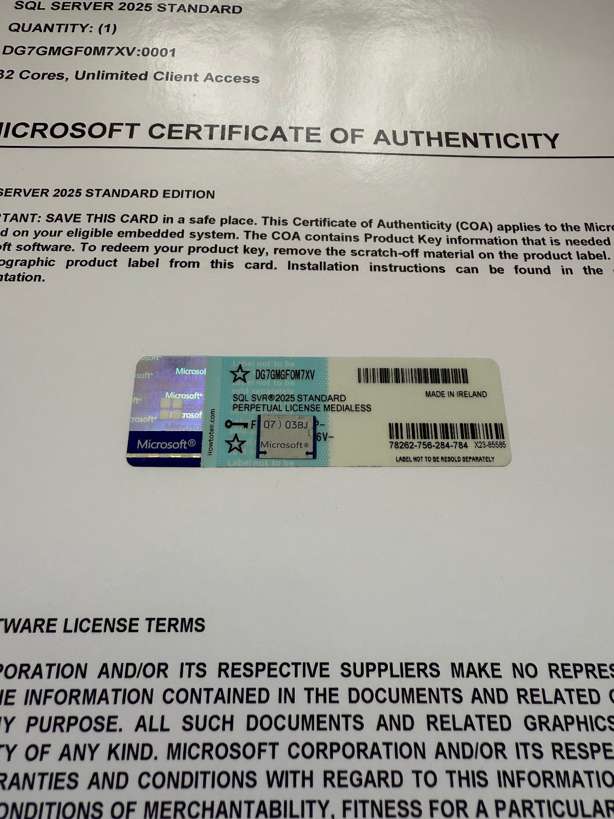 Microsoft SQL Server 2025 Standard 32 Core Unlimited User CALs CoA Authentic.
