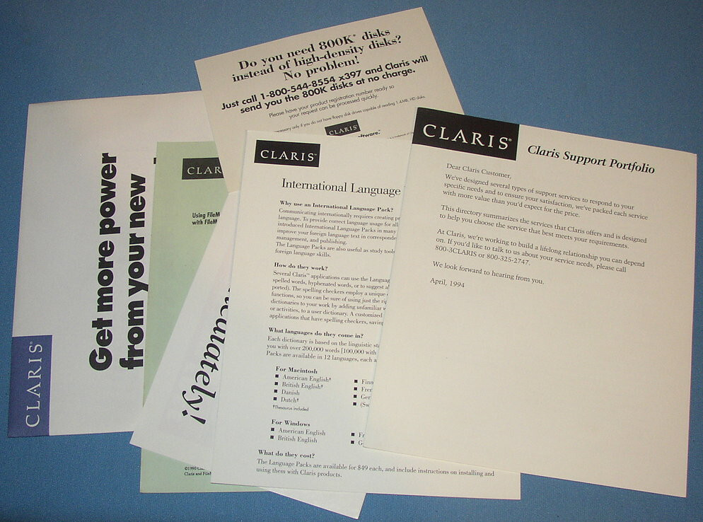 1993 Claris FileMaker Pro 2.0 Apple Macintosh OS System 7 on 3.5″ & 5.25″ Floppy