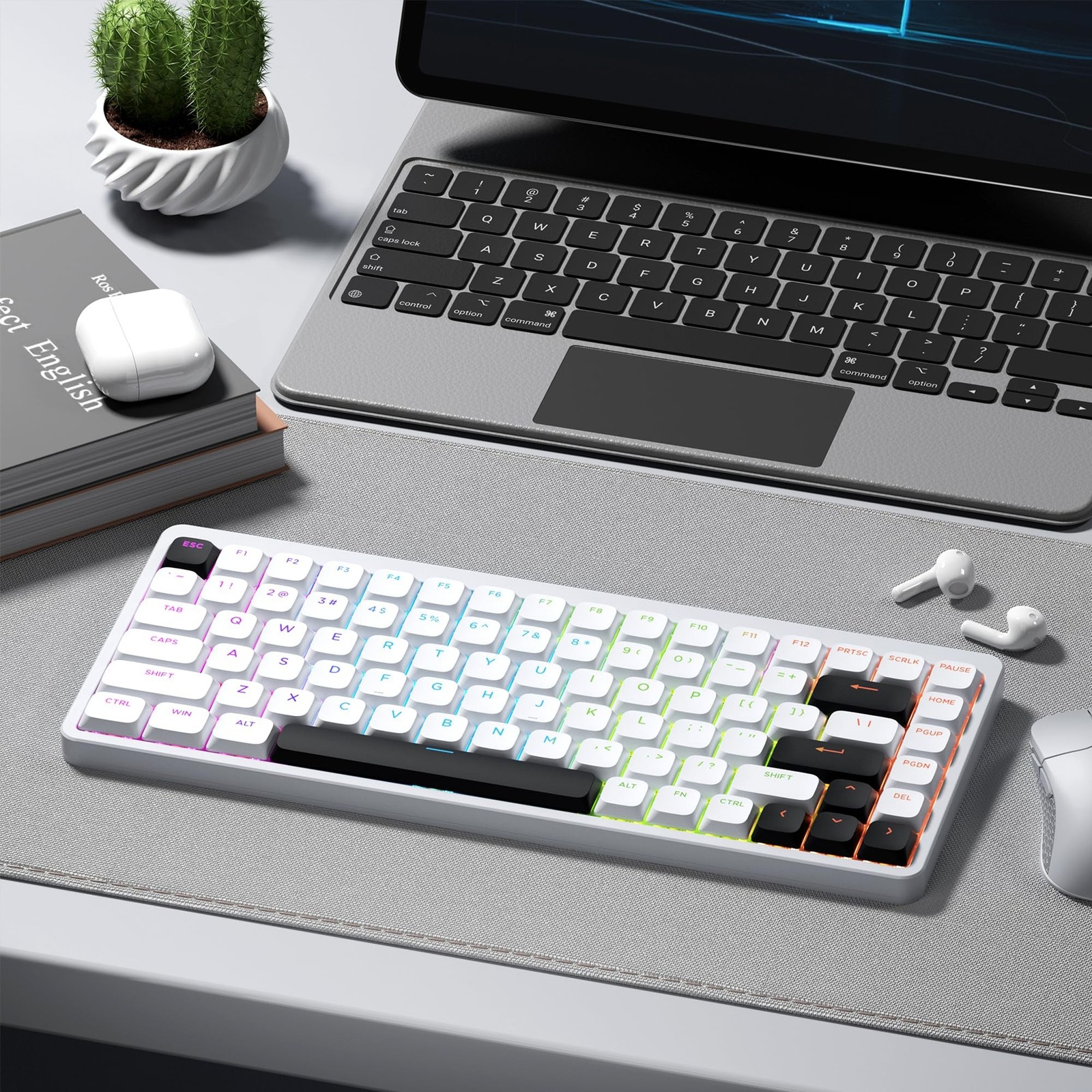 XVX Low Profile White Keycaps, Shine Through Keycap Set, Double Shot PBT Key …