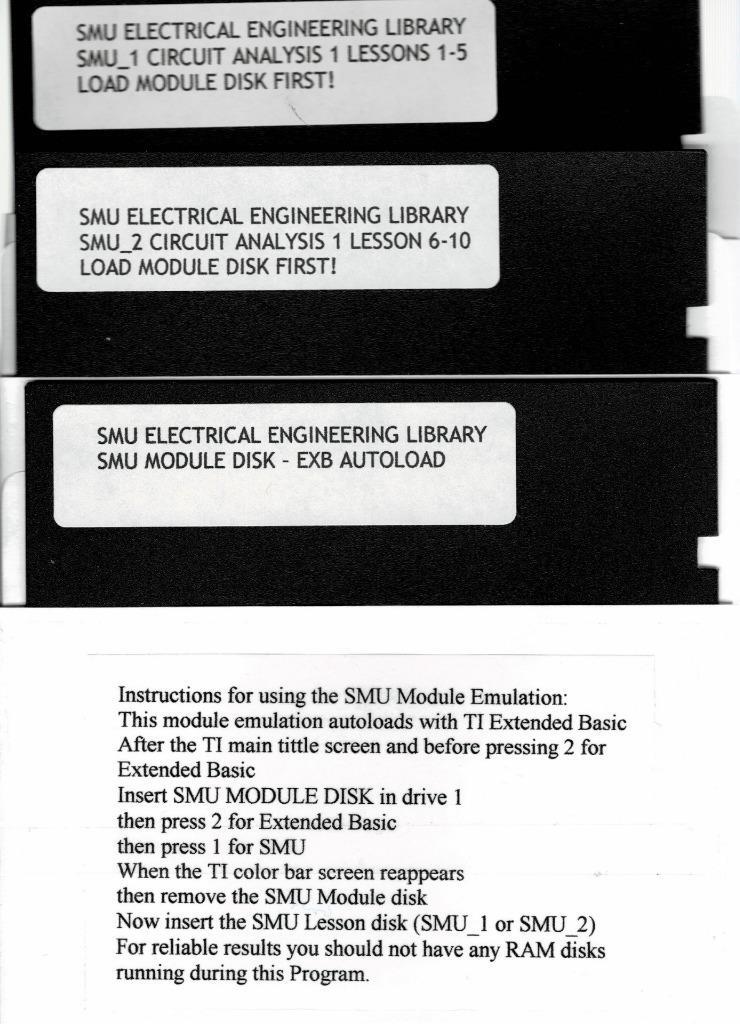 TI-99/4A RARE SMU Electrical Engineering CIRCUIT ANALYSIS 1 5.25 DISKS