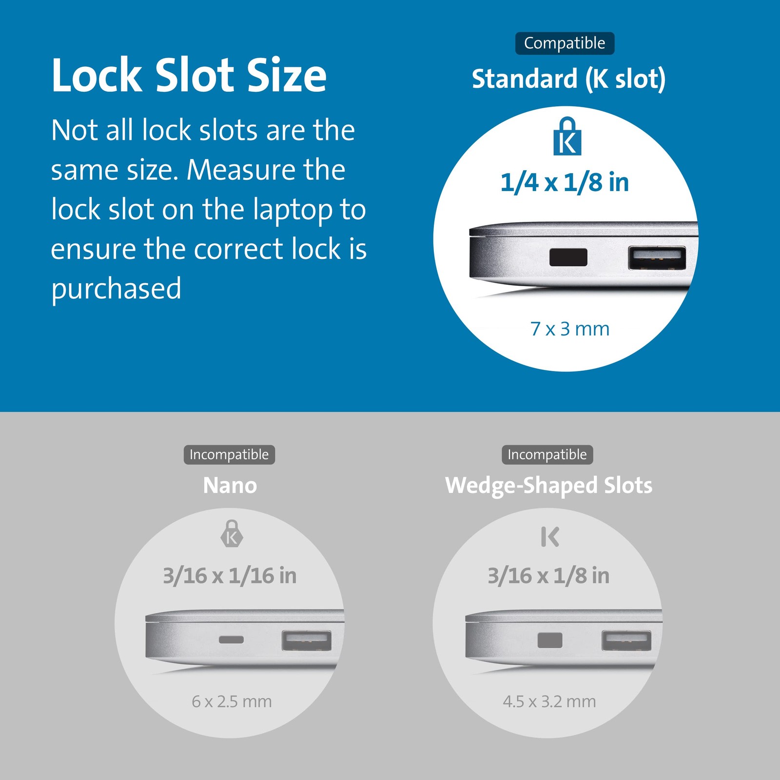 Kensington T-Bar Standard Keyed Lock Slot for Laptops, Durable Small, Silver