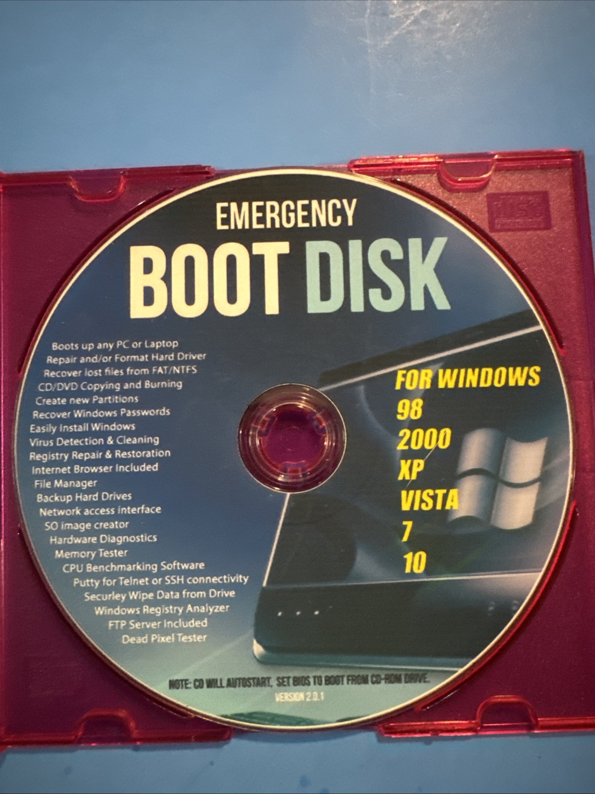 Windows Emergency Boot Disk – For Windows 98, 2000, XP, Vista, 7, 10 Disk Only