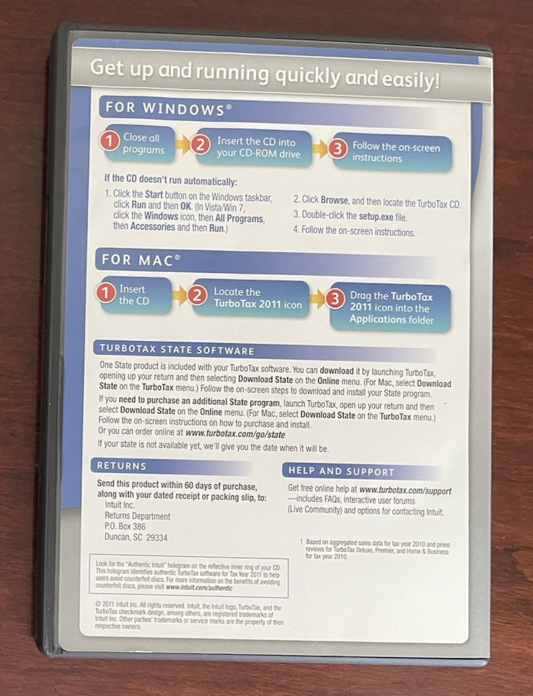 2011 TurboTax Deluxe Federal/State CD For Windows & Mac Intuit