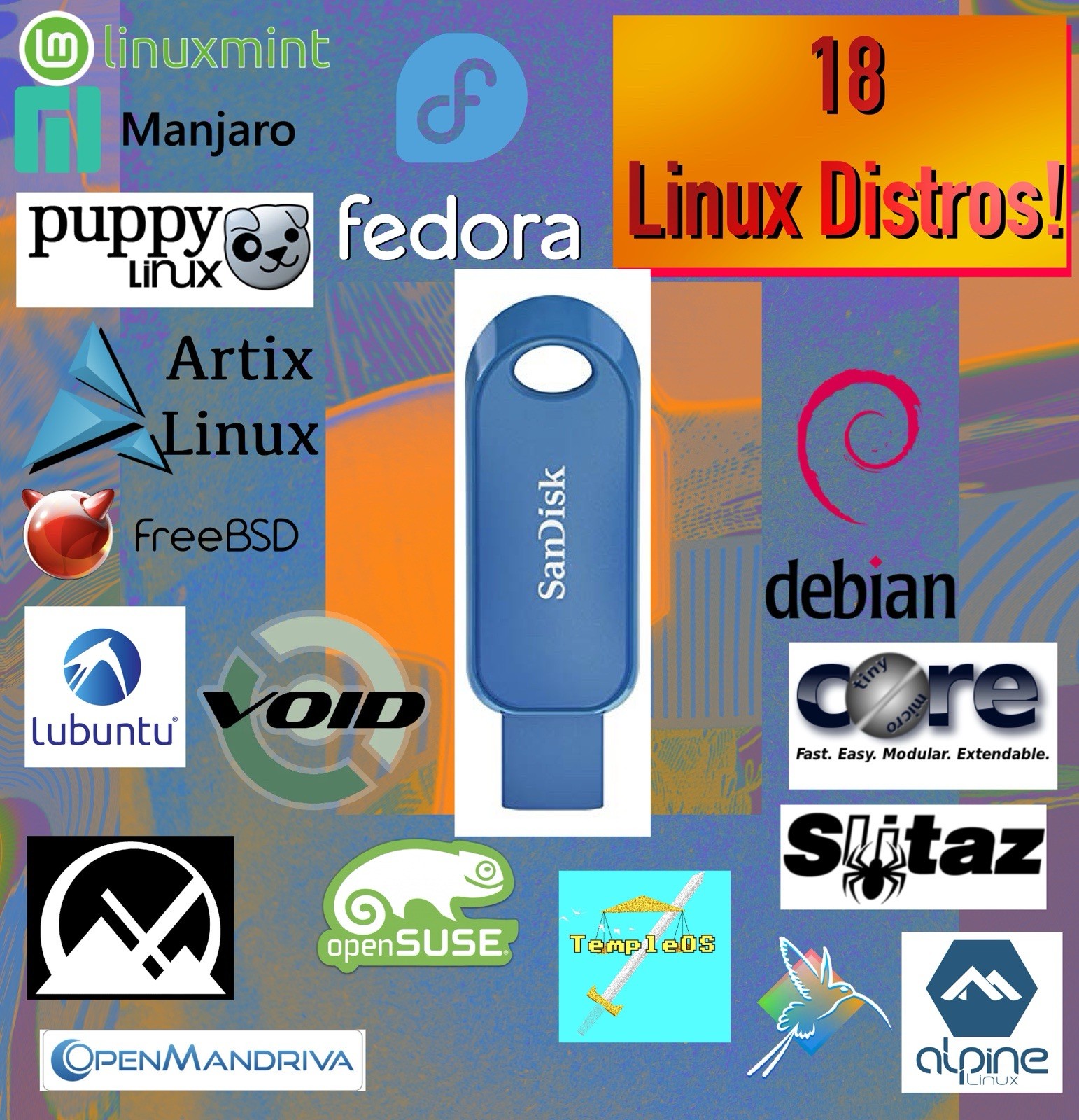 18 in 1 Bootable USB Linux Mint, Debian, Fedora, Lubuntu, Artix, FreeBSD, Puppy