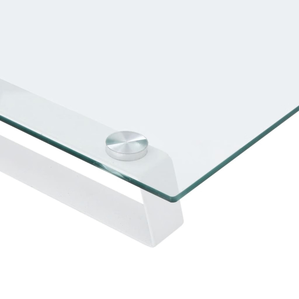Monitor Stand White 23.6″x7.9″x3.1″ Tempered Glass and Metal
