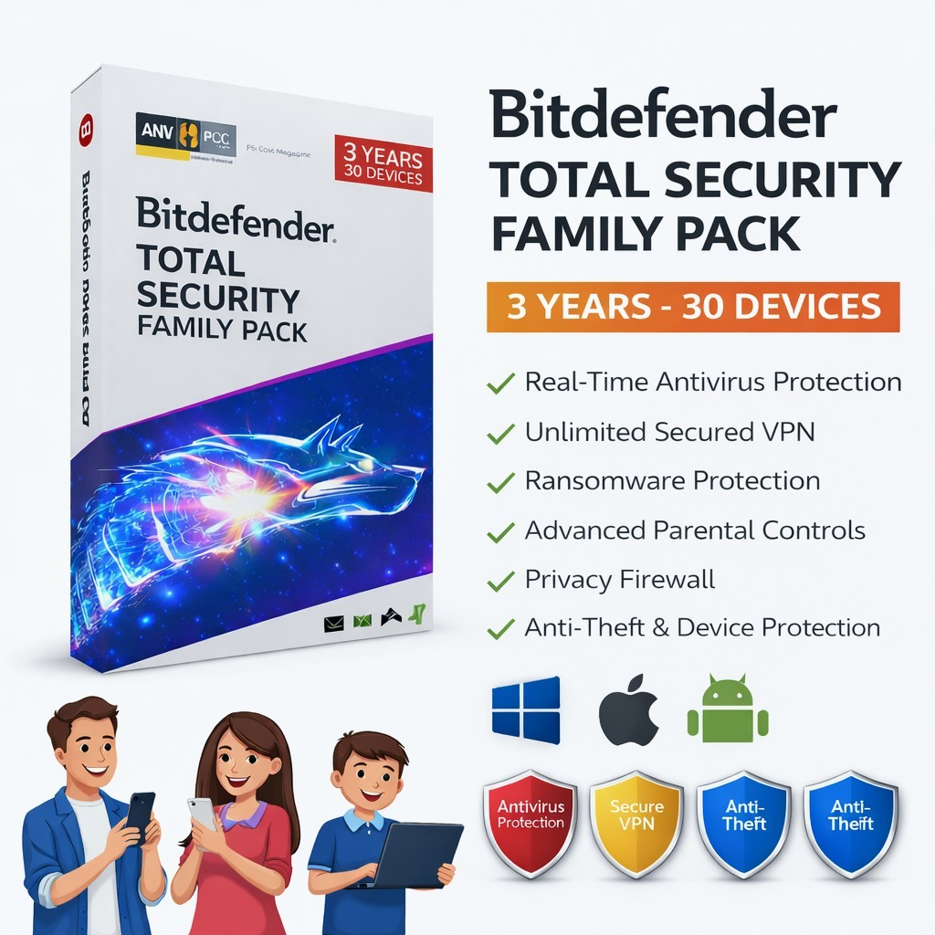 Bitdefender Family Pack 2026 – 3 Years 30 Devices (WINDOWS,MAC,ANDROID)