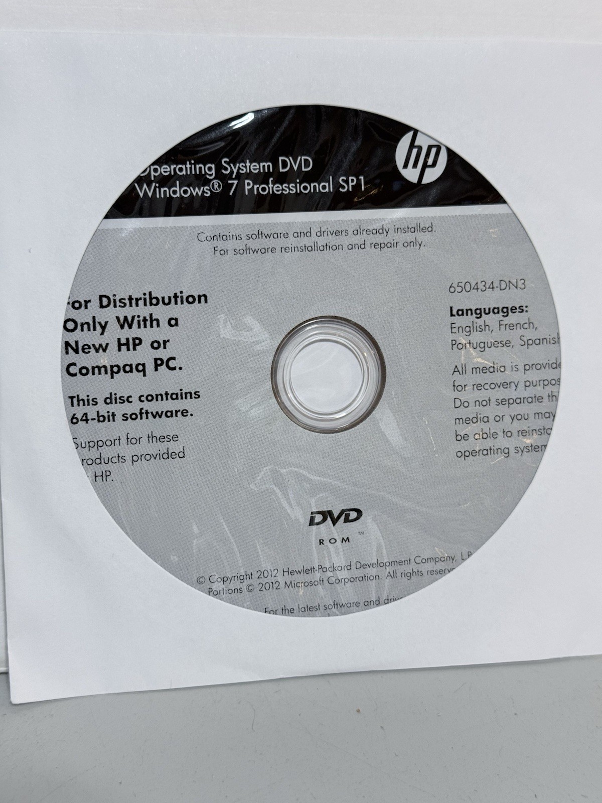 NEW SEALED HP Compaq Windows 7 Professional Operating System DVD~64-Bit~