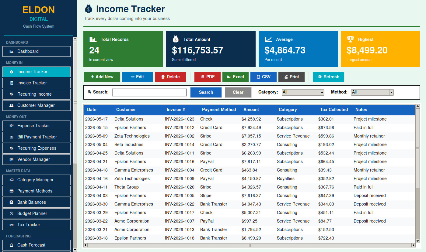 Cash Flow Management Software on USB Small Business Accounting App for Win &Mac