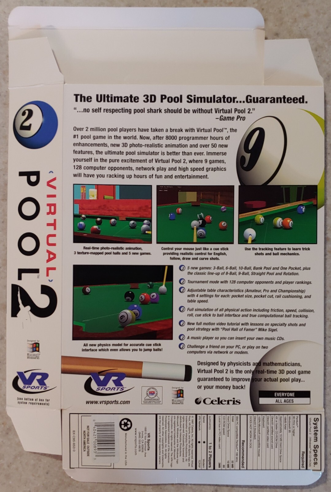 Virtual Pool 2 PC CD-ROM with Original Outer Box, Manual, Jewel Case, & CD NICE!