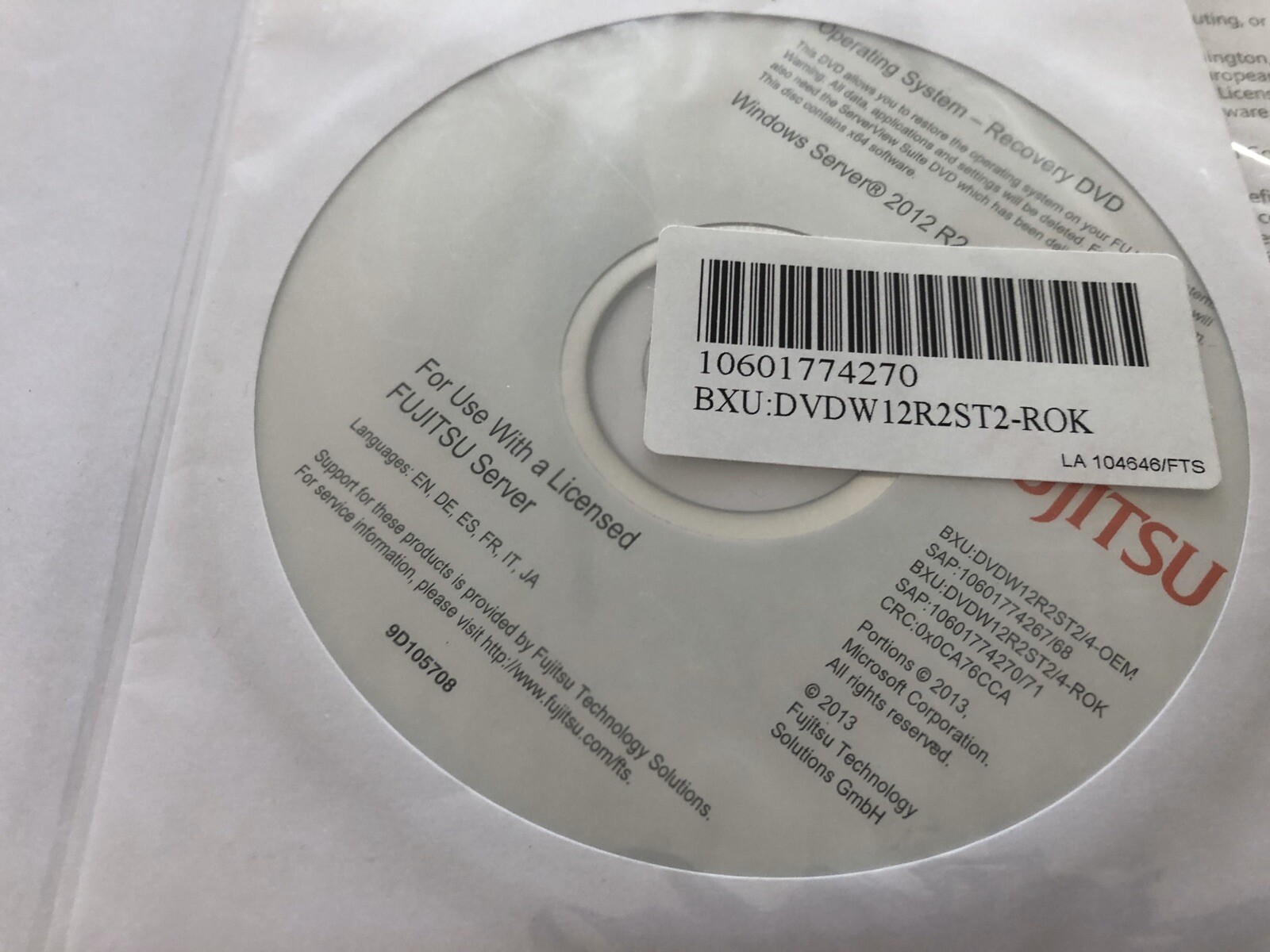 Windows Server 2012 R2 Standard Fujitsu ROK (2CPU/2VMs) DVD, Multi + 5 user
