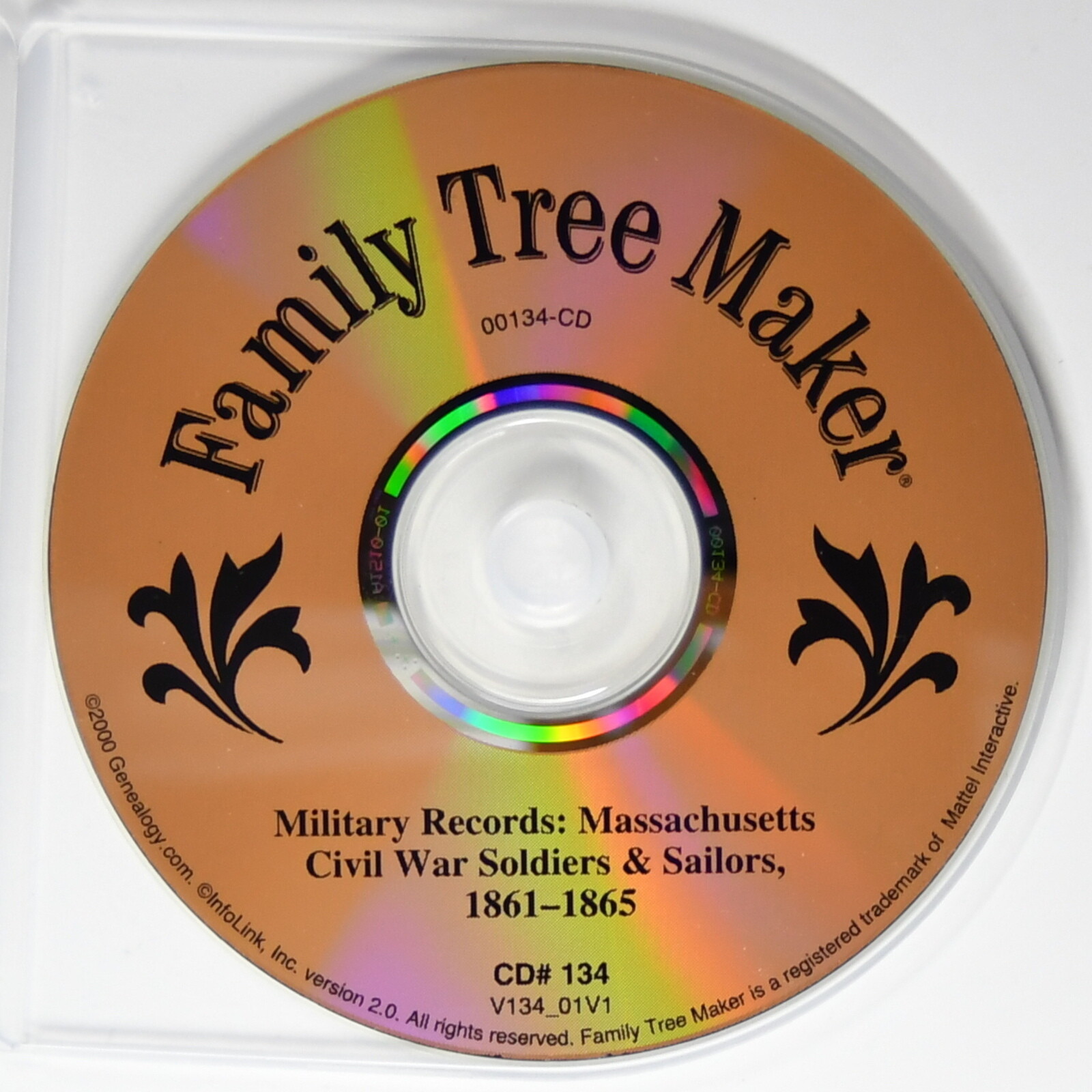 Broderbund Family Tree Maker Data CD # 134 Massachusets Military Records 1860s