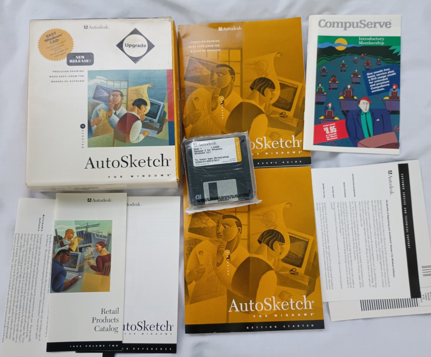 Rare Autodesk Autosketch R2 CAD for Windows SEALED 3.5″ Floppy Disks! 1994 NIB