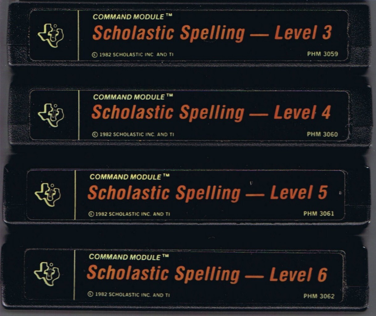 TI-99/4A COMPLETE SET OF SCHOLASTIC SPELLING LEVEL 3-6 WITH MANUALS ON CD