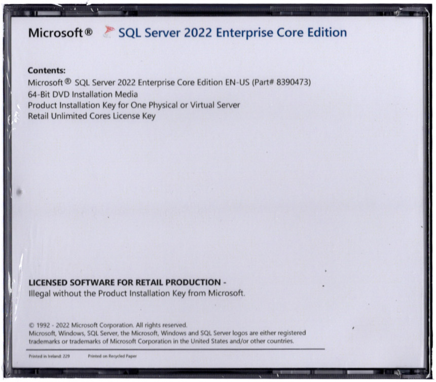 Microsoft SQL Server 2022 Enterprise with Unlimited Core License and User CALs